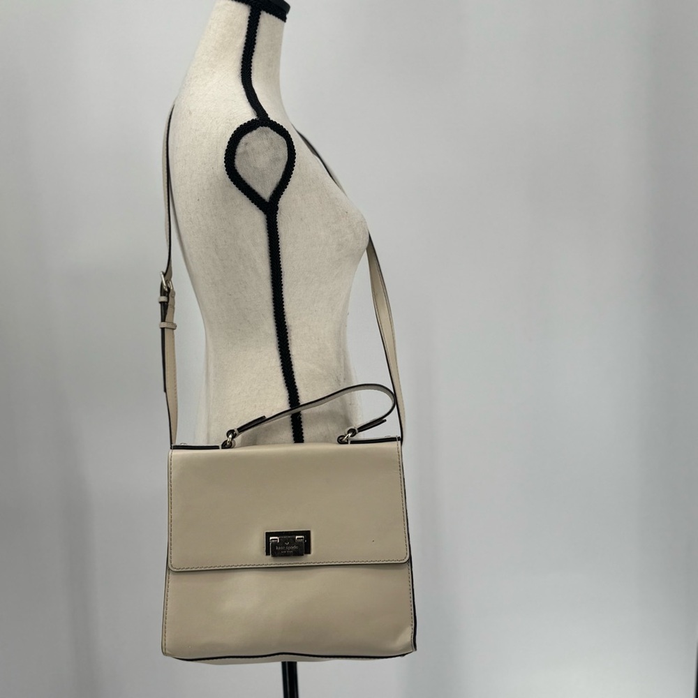 Kate Spade New York Doris Harwood Place Leather Satchel Bag Cream Gold